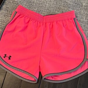 Under Armour Women's Bright Pink and Gray Athletic Shorts